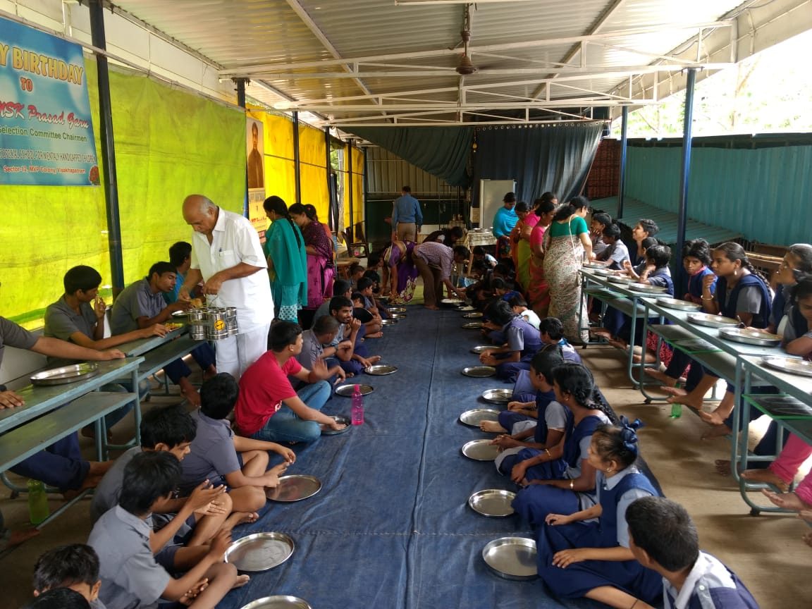 June 2019. A meal at Hidden Sprouts Special School, MVP Colony.