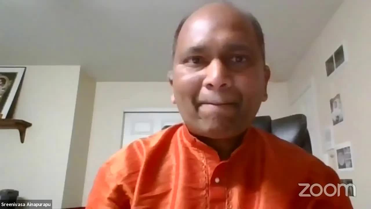 Sreenivasa Ainapurapu speaking during an online event